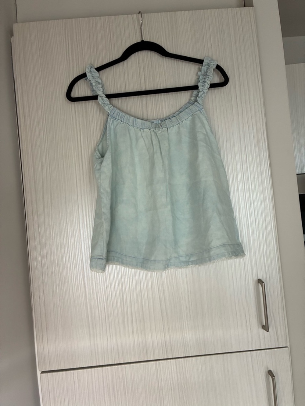 Light Blue Ruffled Strap Tank Top